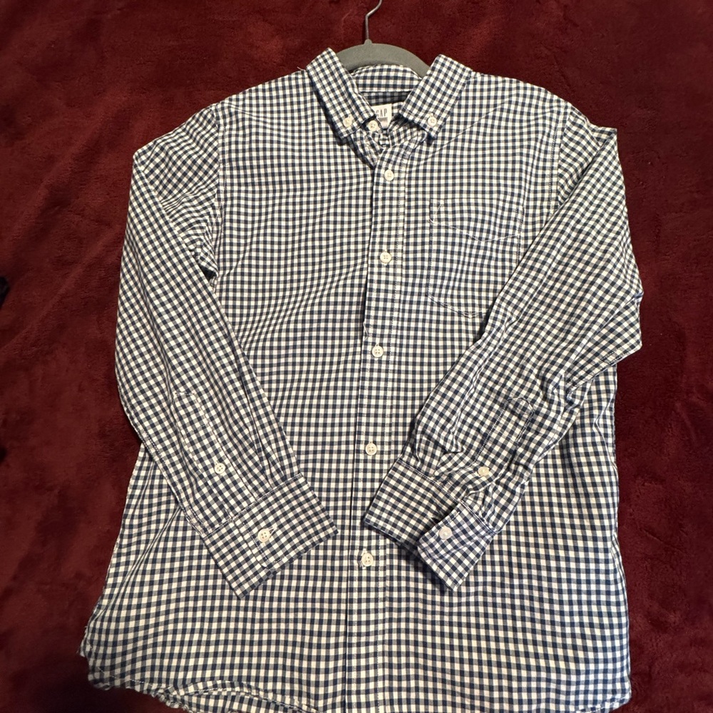 GAP Men's Blue and White Checkered Shirt